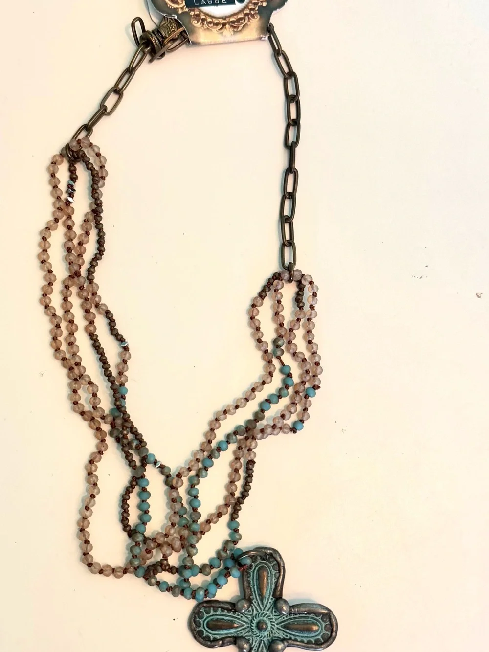Turquoise Beaded Cross Pendant Necklace - Women Jewelry